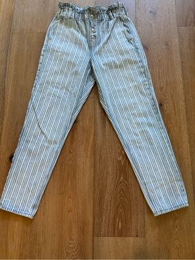 American Eagle Striped Paperbag Waist High Rise Mom Jeans Size 4 Button Fly